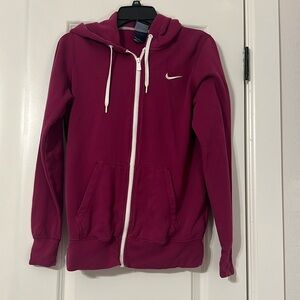 Burgundy Nike Long Sleeve Hoodie with Full Zipper